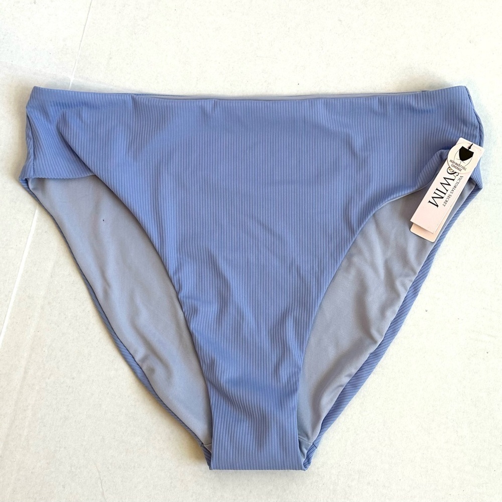 NWT Victoria's Secret Blue Ribbed High Waist Full Coverage Bikini Bottom Sz Lg
